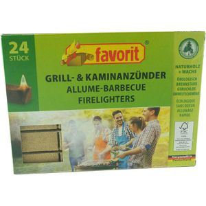 Favorit Grillanzünder 1245, brennstark & sauber, Naturholz & Wachs, lange Brenndauer, 24 Stück