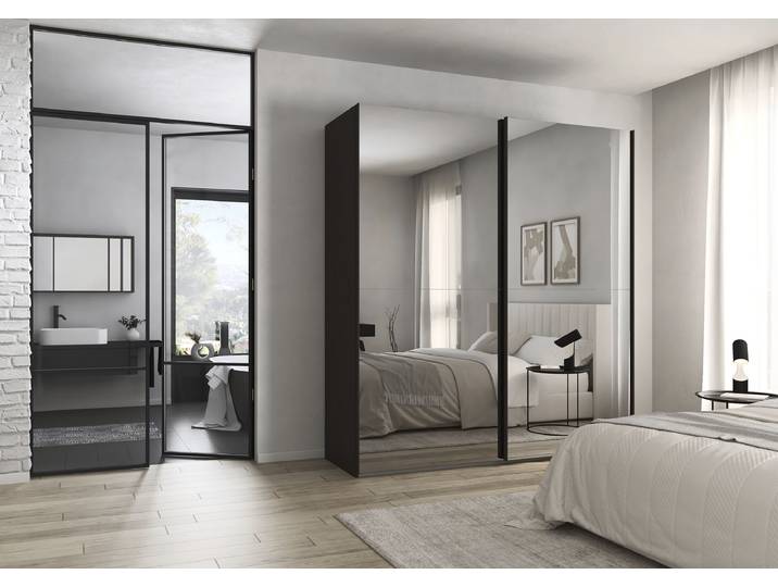 Armoire Fifty miroir gris coulissante 201cm Gris 1 miroir