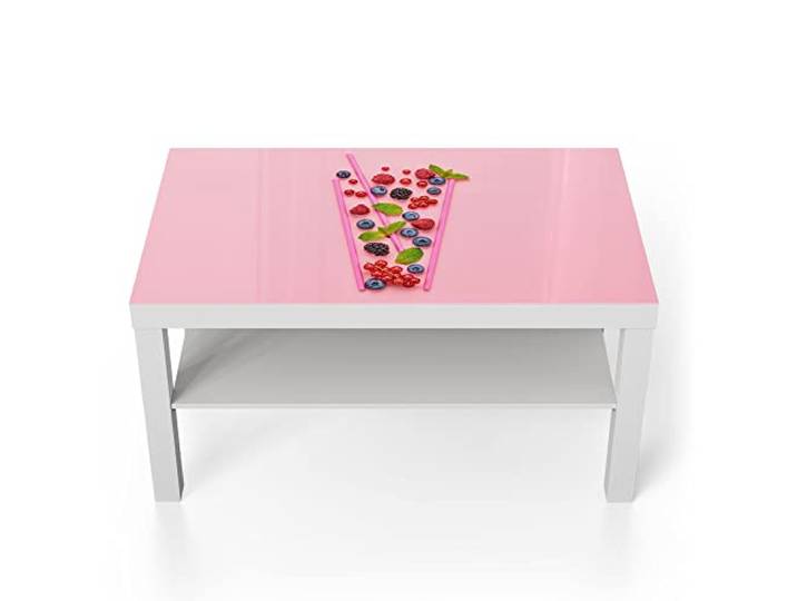 DEQORI Glastisch weiß groß 90x50 cm Motiv Fruchtiger Beerencocktail ausgefallener Beistelltisch aus Glas Hochglanz Couchtisch fürs Wohnzimmer moderner Couch Tisch mit Design