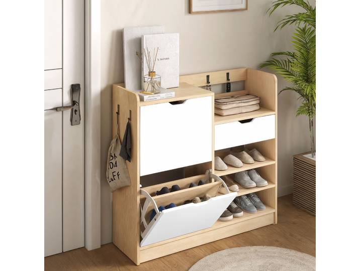HOMCOM Range-Chaussures 14 Paires avec Tiroir et Étagères Blanc