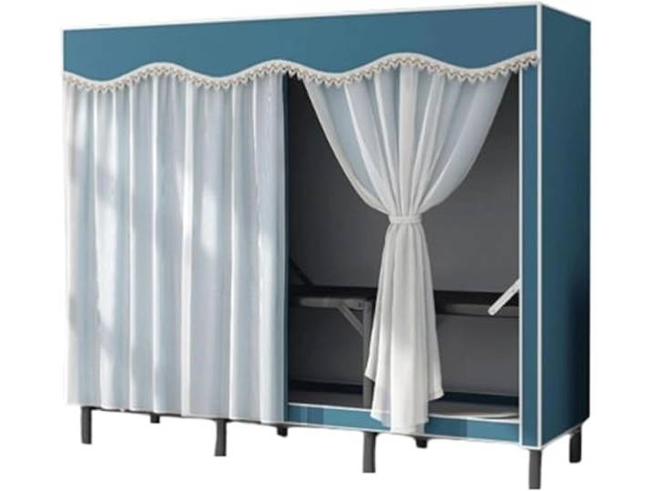 LoiYtrd Zusammenklappbarer Kleiderschrank aus Stahl, tragbar for Aufhängen von Kleidung(Blu,160cm/63)