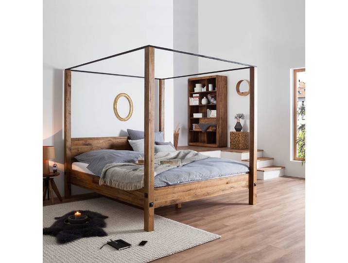 Himmelbett Porto-Alegre 140 x 200cm Massivholz Sumpfeiche, natur geölt Braun Eiche