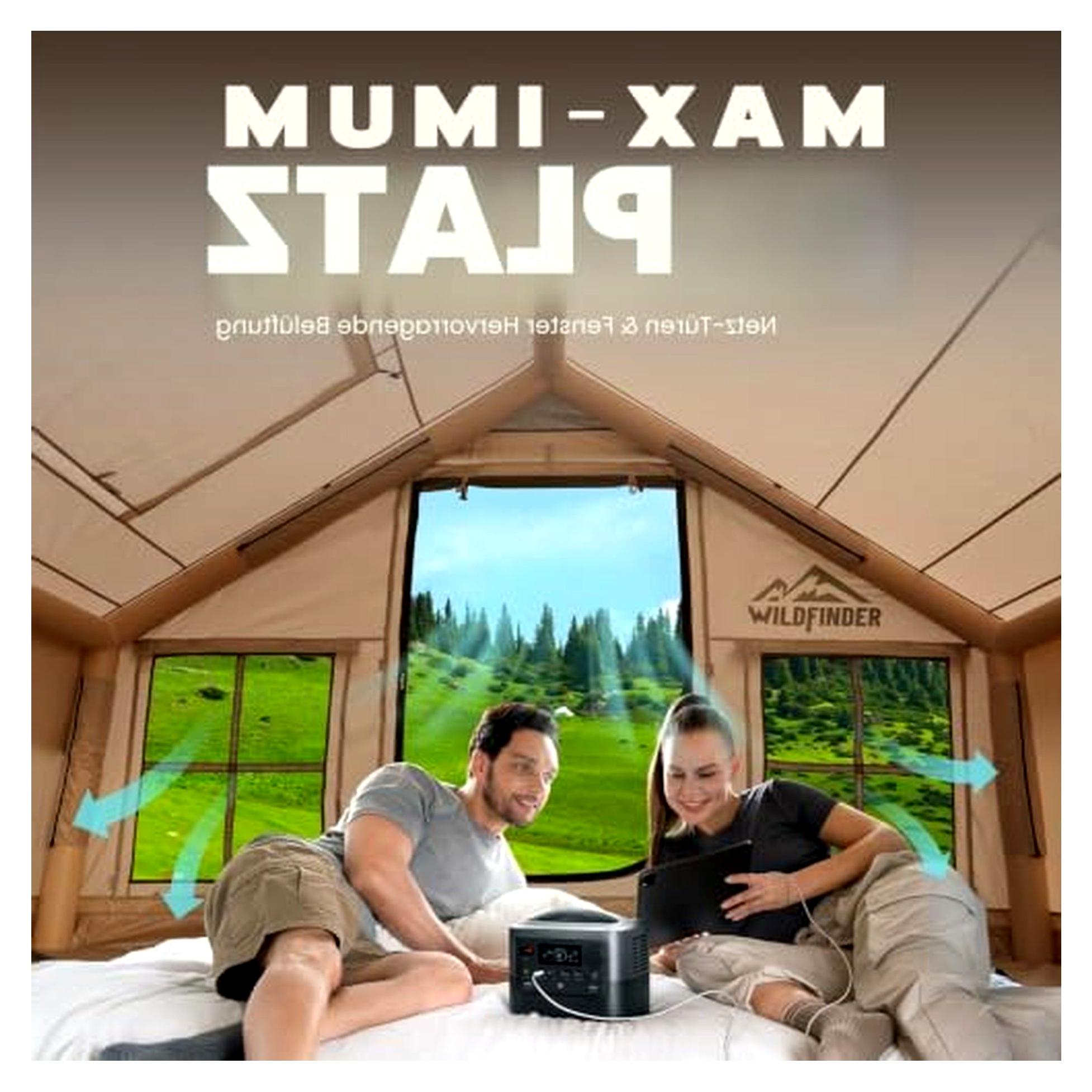 Aufblasbares Zelt mit Dachfenster für Camping, Schnellaufbau mit Pumpe, Wasserdichtes Oxford Material, Geeignet für 4-6 Personen