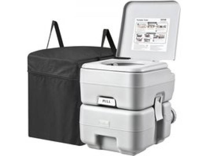 VEVOR Draagbaar toilet voor kamperen, draagbaar toilet met draagtas, 5,3 gallon afvalwatertank en 3,2 gallon spoeltank, toiletstoel met drukknop voor doorspoelen, lekvrij en geurloos reistoilet voor kampeerders