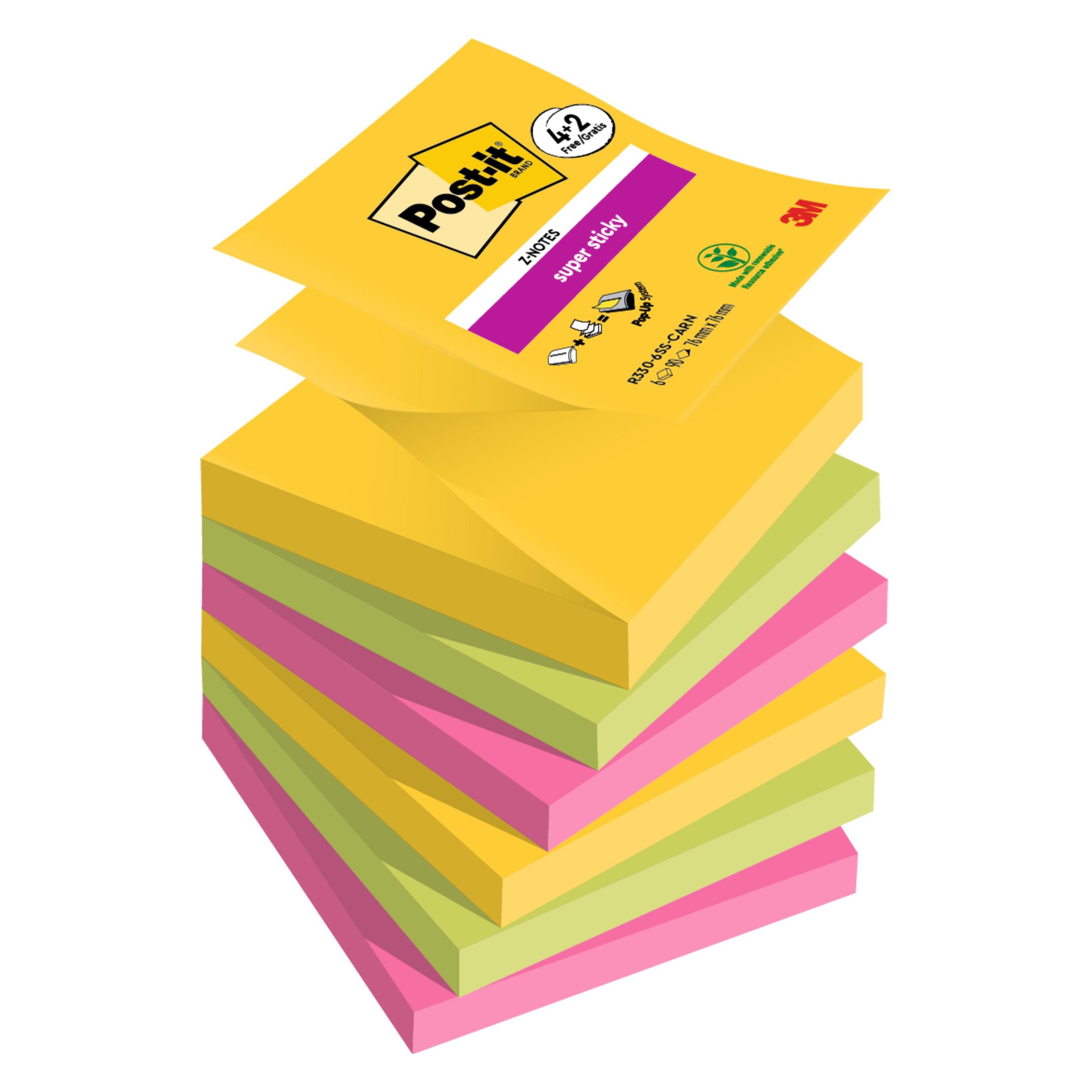 Post-it Super Sticky Z-Notes Carnival 4 + 2 (76 x 76 mm) (R330-SSCARN-P4+2)