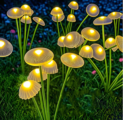 Inspire Picks Solar Mushroom Garden Lights Dual Mode LED Jellyfish Pathway Decor warm 2pcs