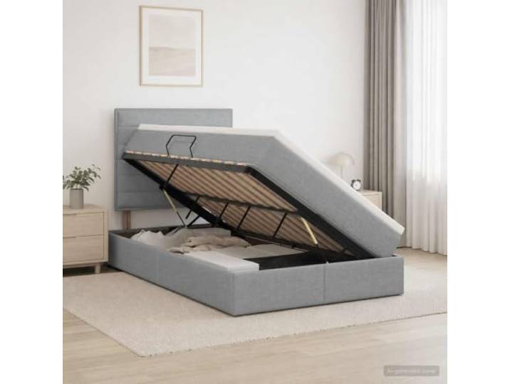 Bett mit Stauraum und Matratze, Hellgrau, 120 x 200 cm Ecle Hydraulische Seitenanhebung, großes Stauraum, schwarzes Gestell, Höhe 48,5 cm, mittlere Festigkeit Matratze