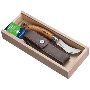 Opinel Pilzmesser No.8 Inox, Set, klappbar, mit Bürste, rostfreier Sandvik-Stahl, mit Buchenholzgriff & Gürteletui