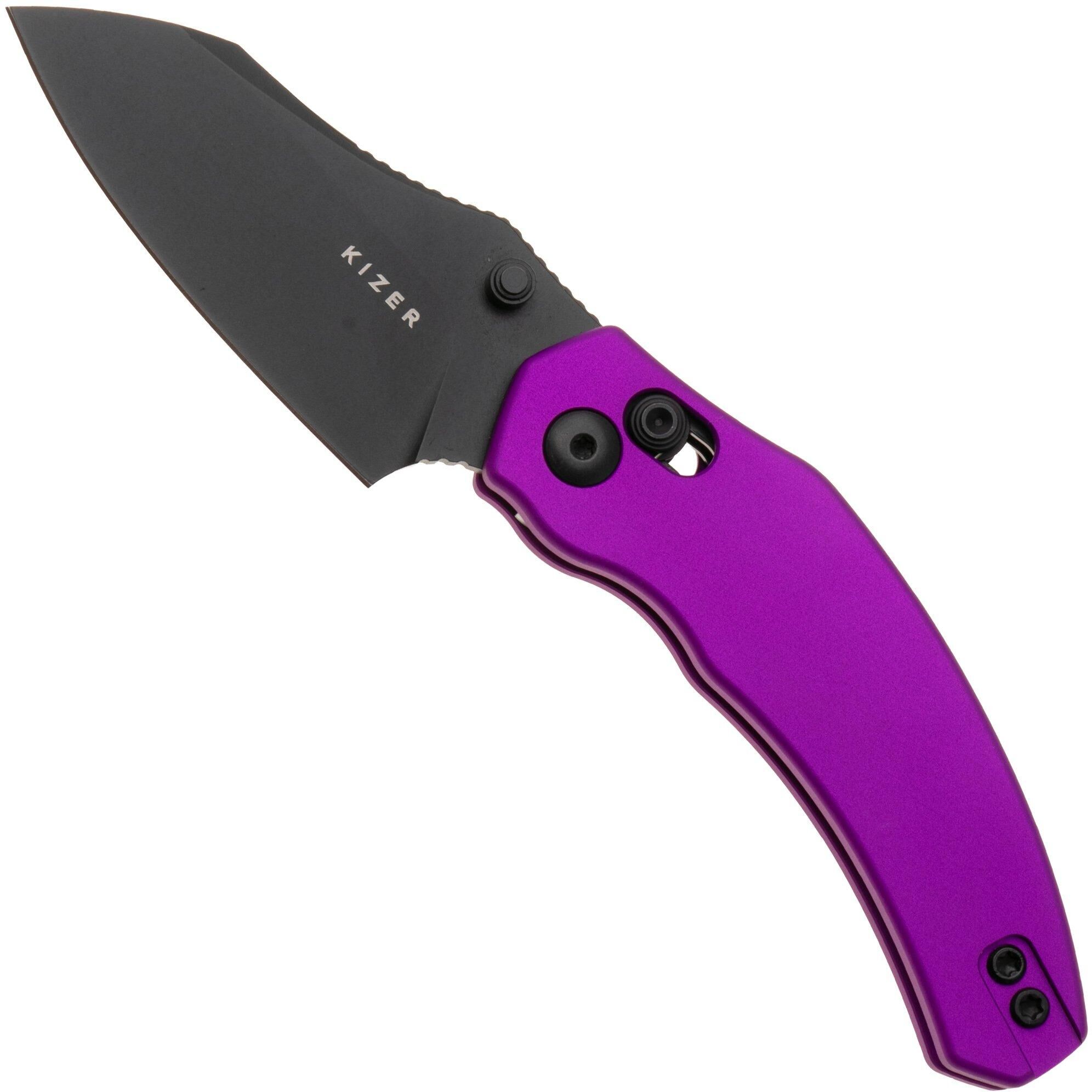 Kizer Vanguard Mini Bulldog V3672SA1 PVD Nitro-V, Matte Purple Aluminium, coltello da tasca, O.SHO design