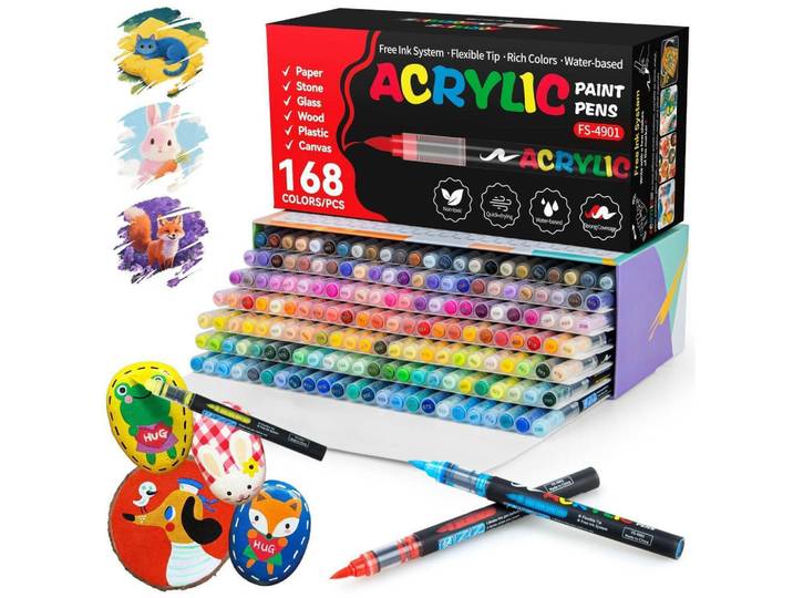 Acrylstifte Set 168 Farben, Mehrfarbig, Kunststoff, 10x10x15 cm, Dekoration, Malbedarf & Bastelbedarf