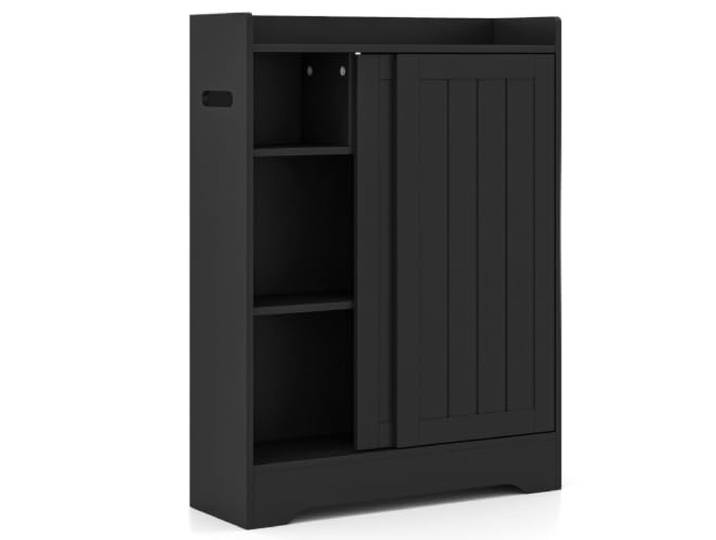 Helloshop26 Badezimmerschrank, 60 x 20 x 80 cm, mit 2 Schiebetüren, platzsparend, verstellbare Einlegeböden, aus MDF, Schwarz, 20_0010243