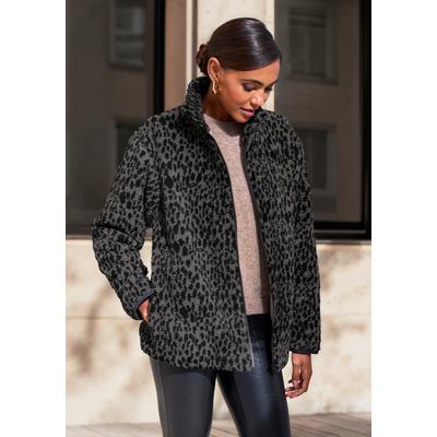 Fleecejacke LASCANA, Damen, Gr. 44/46, leo, anthrazit, Fleece, Obermaterial: 100% Polyester, Jacken Fleecejacke, mit elegantem Leo-Muster