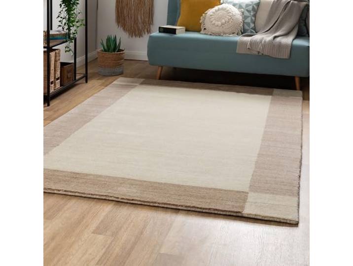 Steffensmeier Nepal Teppich Pali Wolle, Beige, Größe: 200x300 cm Kurzflor Teppich für Wohnzimmer, Ethno Look