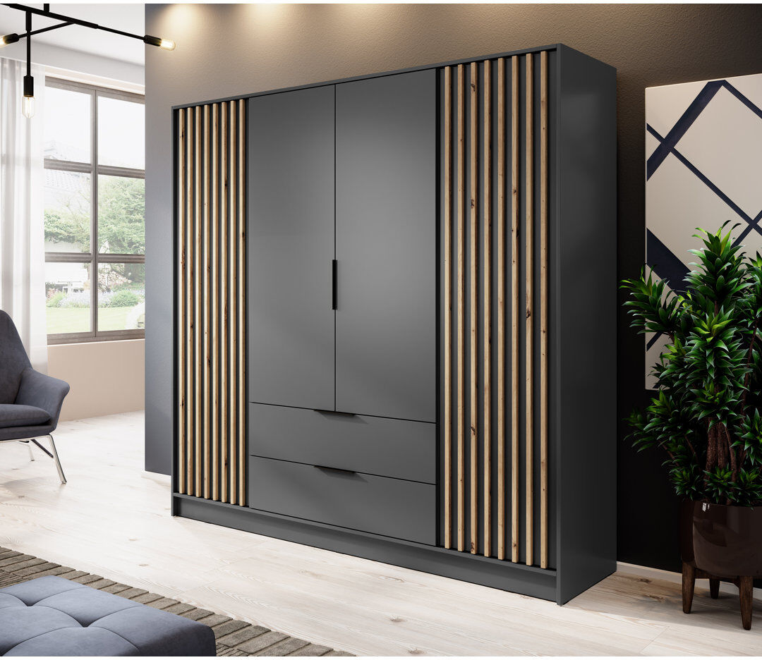 Mercury Theroux 4 Door Wardrobe Graphite/Lamela Artisan 206cm W X 51cm D