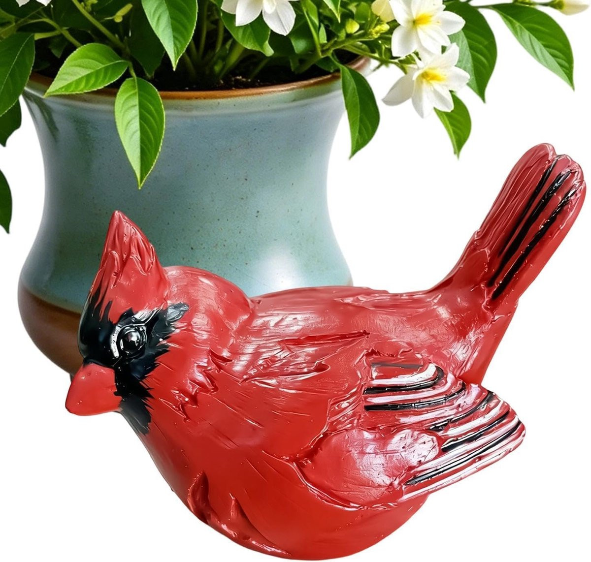 Handmatig geschilderd vogelbeeldje decoratie in rood - Harsen sculptuur voor op tafel - 10 x 10 x 10 cm