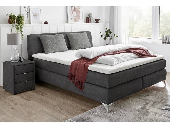 Boxspringbett, Microfaser, Dunkelgrau, 180×200 cm, 7-Zonen-Tonnentaschen-Federkern, Jockenhöfer