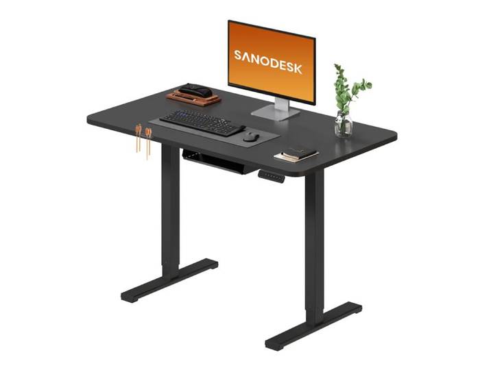 SANODESK Bureau Assis Debout Électrique 100 x 60cm Anticollision Bureau Réglable Panneau Contrôle à Fonctions Mémoires Noir