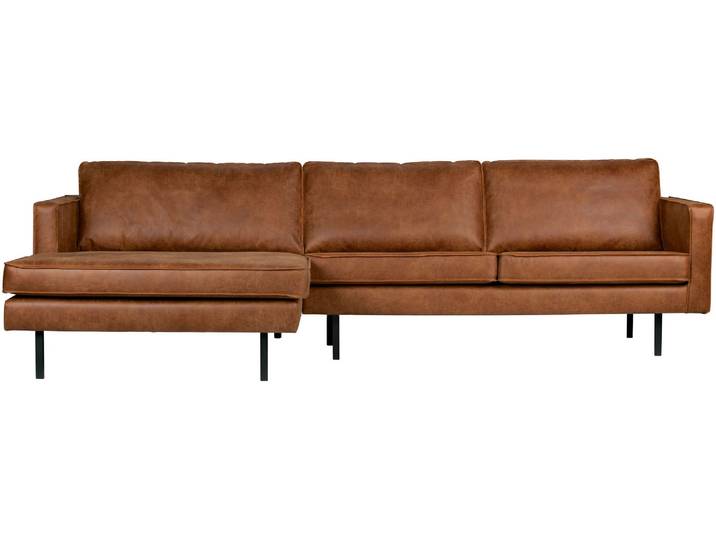 Ecksofa WOOOD Rodeo Recycling-Lederfaser-Verbundstoff, H 85 x B 300 x T 155/86 cm , braun (cognac), B:300cm H:85cm T:155cm, Sofas, Ecksofa, Metallbeine, Tragkraft 250 kg, Gute Verschleißfestigkeit, pfleigleicht