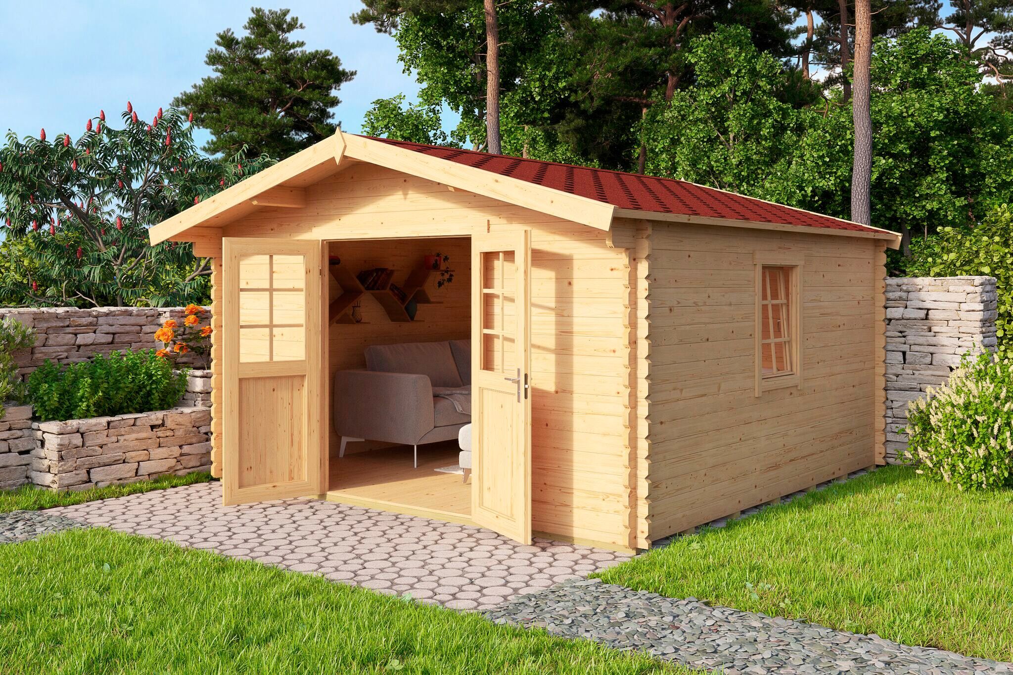 Gartenhaus KONIFERA "Nienstedten 2", beige (naturbelassen), Fußboden im Gartenhaus, Dachschindeln, Holzwerkstoff, Gartenhäuser, Gartenhaus, in 3 Varianten