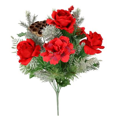 Kunstblumenstrauß I.GE.A. "Bouquet Rosen/Hortensien", rot, B:27cm H:53cm L:27cm, Polyester, Kunstpflanzen, Tannenzweige Lotus Weihnachtsdeko Weihnachtsblume Sträuße Dekoblumen