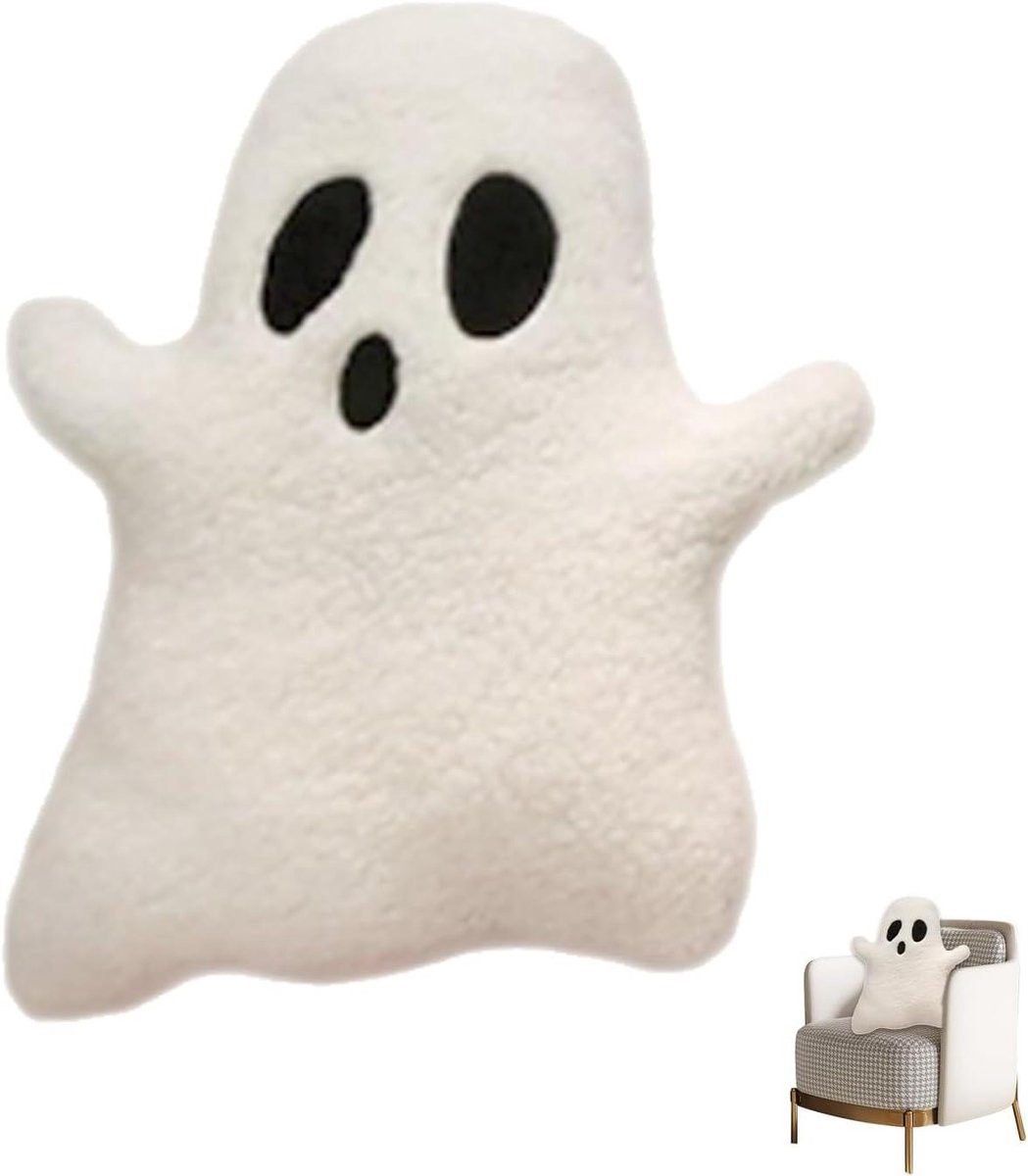 Wit Pluche Spookkussen - Hypoallergene Feestelijke Decoratie - 28 x 23 cm
