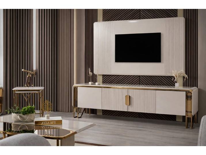 Xlmoebel TV-Schrank Beiges modernes Wohnzimmer-Set mit TV-Paneel und Tischen (Beiges Wohnzimmer-Set mit TV-Paneel und Tischen) Made in Europa