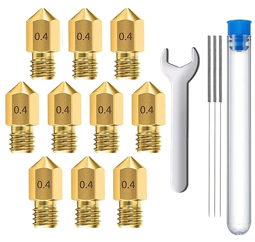 Selius 10 stuks Messing 3D Printer Nozzles 0.4mm met 3 reinigingsnaalden