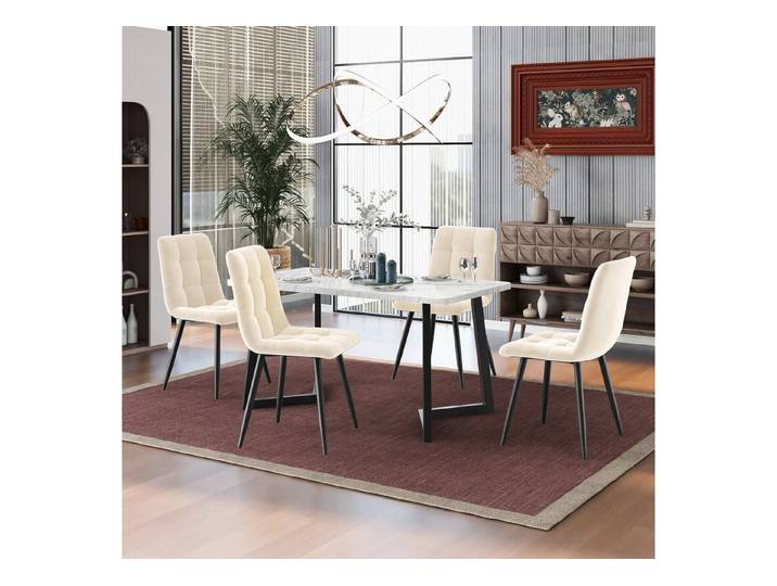 Oxeza Essgruppe Esstisch Set mit 4 Stühlen, 117 cm, Samt