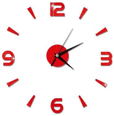 Inspired Living Modern DIY Mirror Wall Clock Frameless 3D Decorative Wall Sticker Clock red