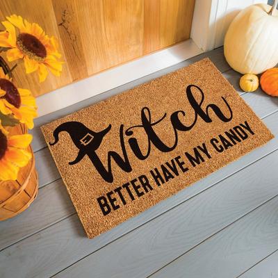 Evergreen "16 in. x 28 in. Nature Coir Halloween Greeting ""Witch Better Have My Candy"" Door Mat"