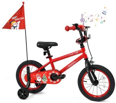 Costway 14 Inch Kids Bike Adjustable with Christmas Music & Flag for Aged 4-5 Years Old