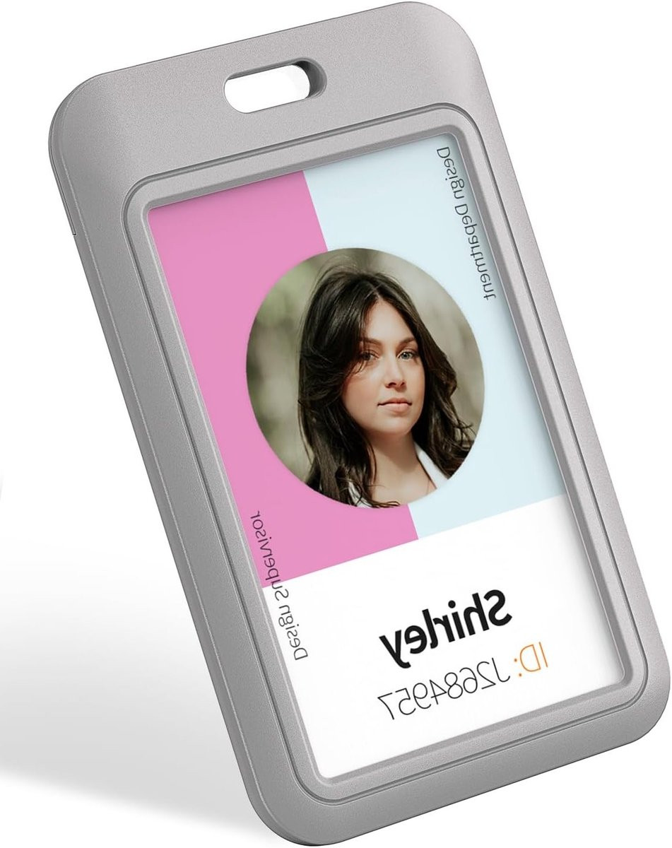Grijs Verticale Sliding ID Kaart Houder van Hard Plastic met Doorzichtig Venster voor Kantoor, School en Rijbewijs Bescherming