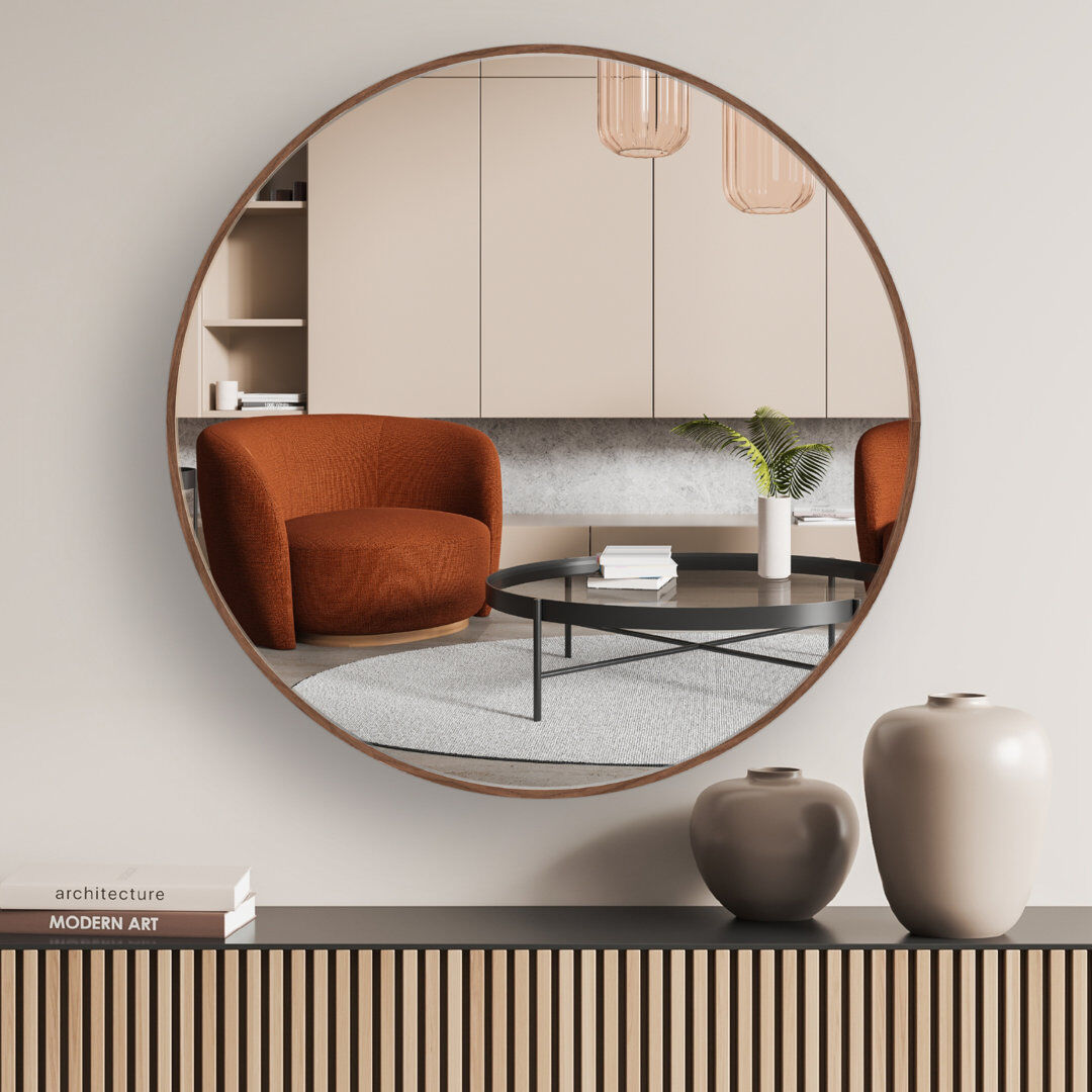 Nielsen Home nielsen Jaron Round Wall Mirror, Aluminium Walnut 80 cm H x 80 cm W