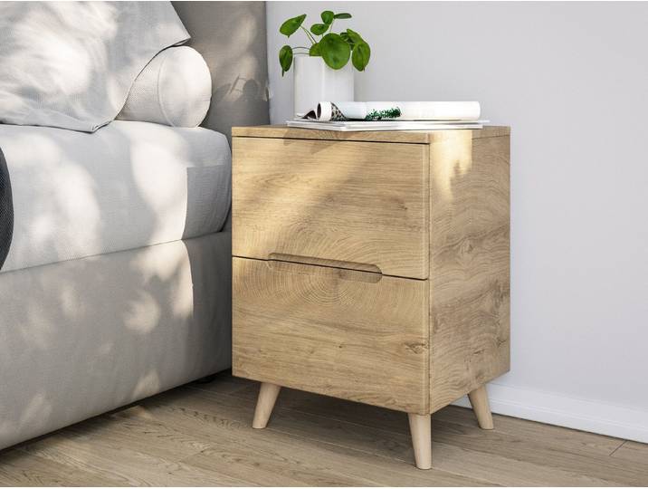 Magnolia Home Nachttisch Stand Nachttisch Talo 40cm 2 Softclose-Einzüge mit Greifraum eiche kla