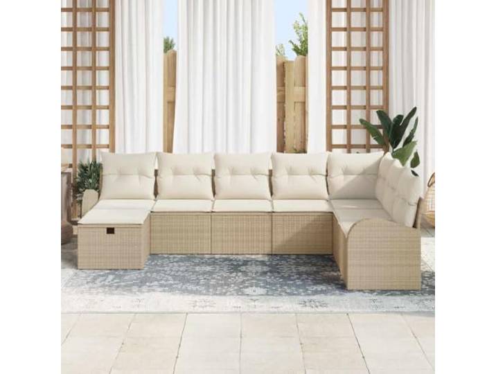 KTHLBRH Modulares Sofa-Set aus Polyrattan, Beige und Creme, für Terrasse Wetterfestes Stahlgestell, 8-teilig mit Stauraum, abnehmbare Kissen