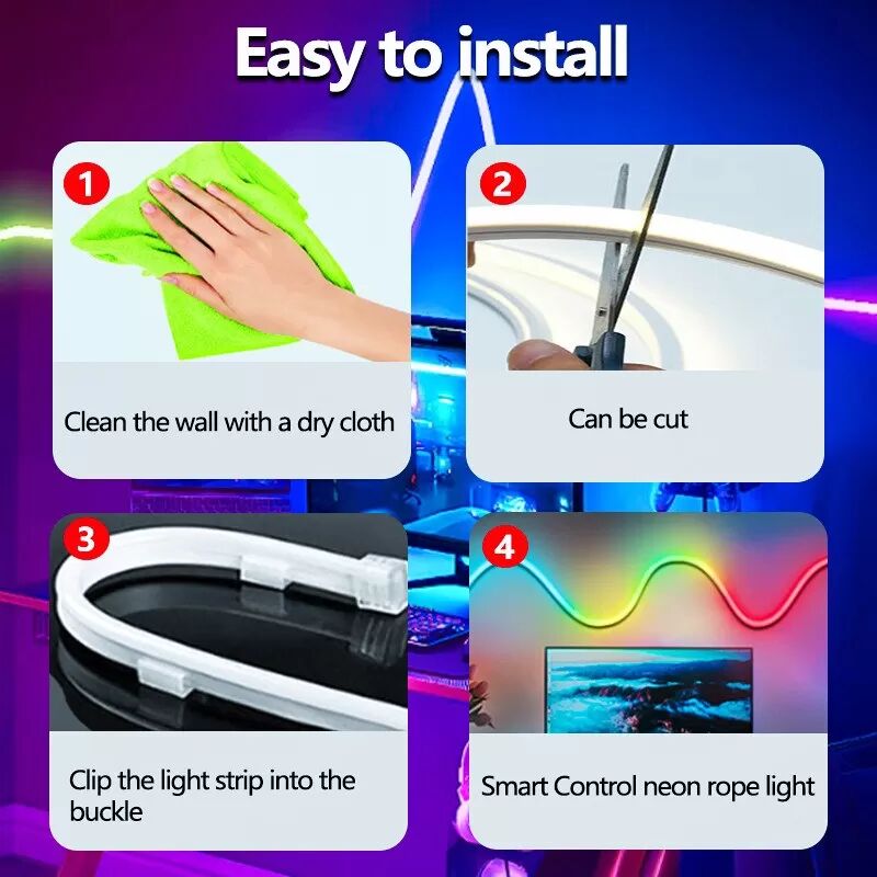 INF 5m WiFi Neon Streifen Licht mit Clips - Flexible, Farbwechsel LED Seil Licht