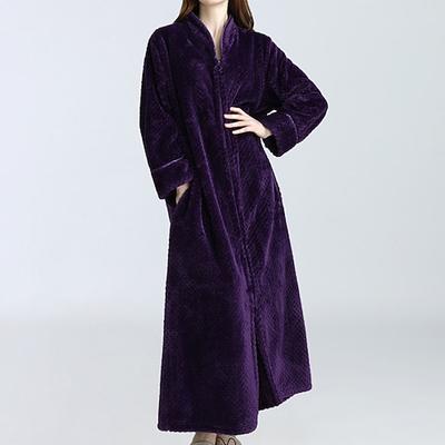 Damen-Fleece-Bademäntel, flauschig, flauschig, warm, Pyjama-Kleid, Bademantel, Nachthemd, 1 Stück, reine Farbe, Plüsch, schlicht, bequem, für zu Hause, tägliches Bett, Korallensamt, warm,