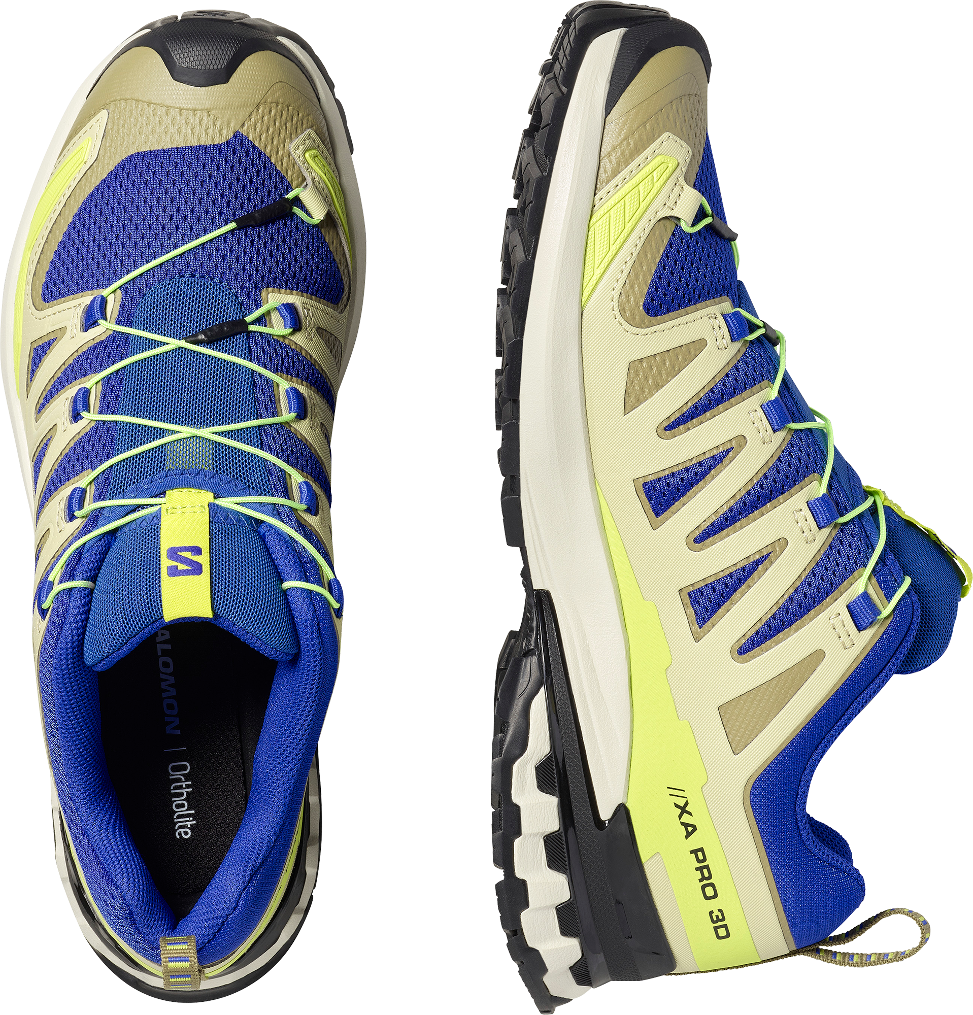 Trailrunningschuh SALOMON "XA PRO 3D V9", Herren, Gr. 44, blau (bluing, bog, acid lime), Synthetik, Textil, Schuhe Trailrunningschuh, für mehr Grip bluing, bog, acid lime 44