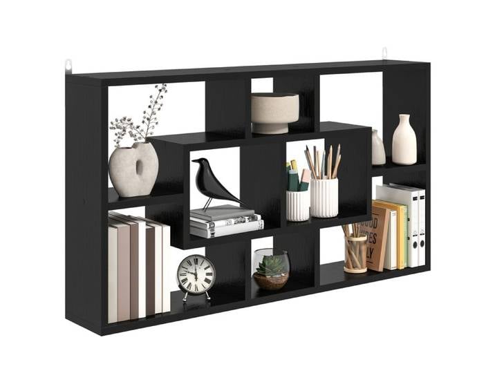 Étagère murale décorative bibliothèque porte-CD à 8 compartiments 85 x 14 5 x 47 5 cm noire
