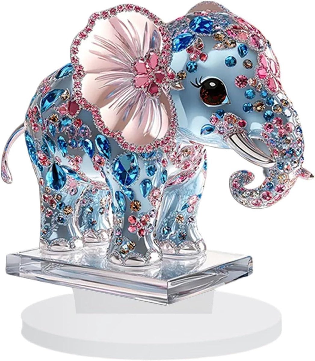 Decoratief Acryl Olifantenbeeld - Kleurrijk 2D Ornament voor op de Tafel