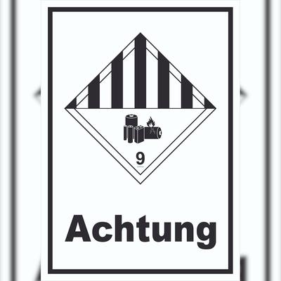 HB-Druck Schild Achtung Lithiumbatterien Achtung Gefahrgutklasse 9a hochkant A0 Rückseite selbstklebend