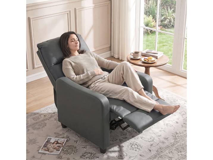 HOMCOM Fauteuil Relax Inclinable Cuir PU Gris Foncé Salon 155°