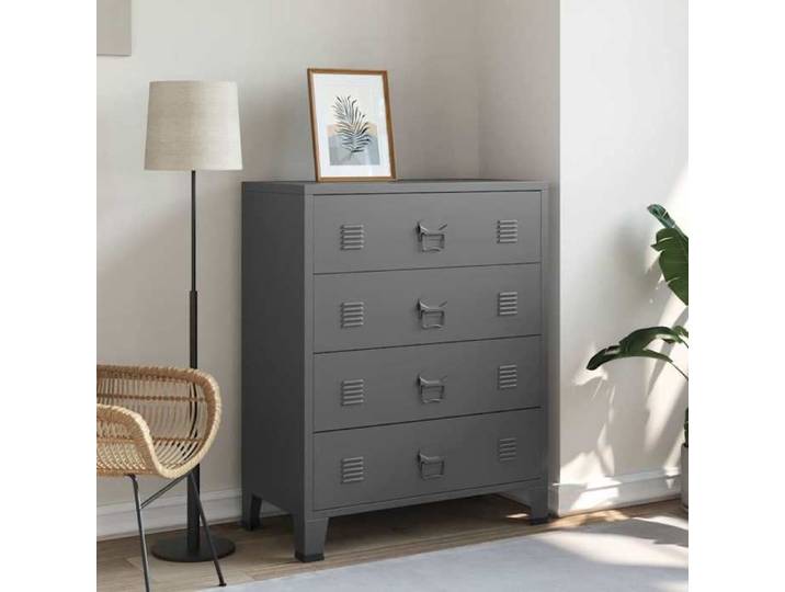 Solde d'automne Armoire à tiroirs - RUIGOU - Placard Bahut de Salon industrielle Anthracite 78x40x93cm Métal LEM27302