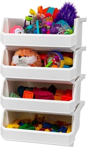 ReadySpace Stapelbare plastic opbergbakken met labelhouder, 4-pack, wit
