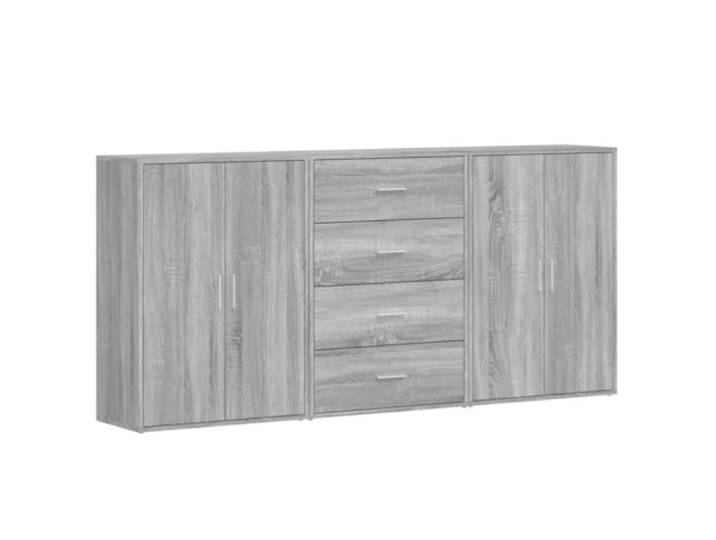 KGHFDVB Sideboard 3er Set Grau Sonoma 60x31x84 cm Holzwerkstoff Feuchtigkeitsbeständig, Mit Schubladen, Stabil, Leicht zu Reinigen, Für Wohnzimmer