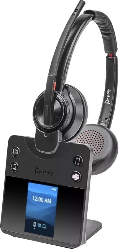 Poly Savi 8420 Office Duo Teams Casque DECT moderne avec connectivité 3 voies vers PC, téléphone ou smartphone.