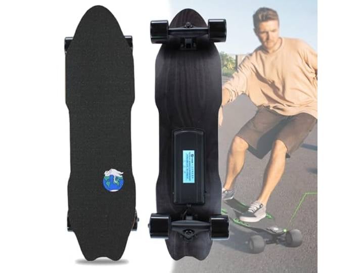 Oiyekntd Elektrisches Skateboard mit Fernbedienung, wasserdichtes Longboard-Skateboard, 7-lagiges Ahornholz, 15 km Reichweite, 25 km/h Höchstgeschwindigkeit, Pendler-Longboard für Anfänger C