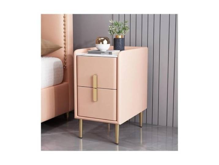 Intelligenter minimalistischer Nachttisch aus Holz, kleiner Nachttisch mit 2 Schubladen und 4 Metallbeinen, Aufbewahrungsschrank, Beistelltisch für Bett oder Sofa, freistehend (Light Pink)