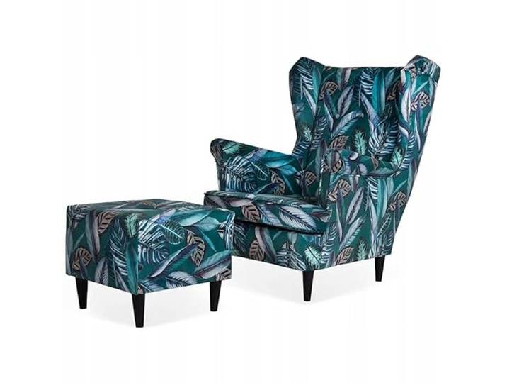 Family Meble Ohrensessel mit Hocker, Modell Print, Skandinavisch, Relaxsessel aus Webstoff, Loungesessel, Ohrensessel mit Hocker, Bequemer Sessel, Für Wohnzimmer, Esszimmer, Schlafzimmer, Dachte 20