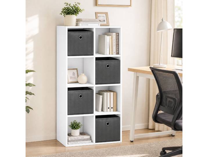 HOMCOM Étagère 8 Cases 4 Tiroirs Tissu Meuble Rangement Gris